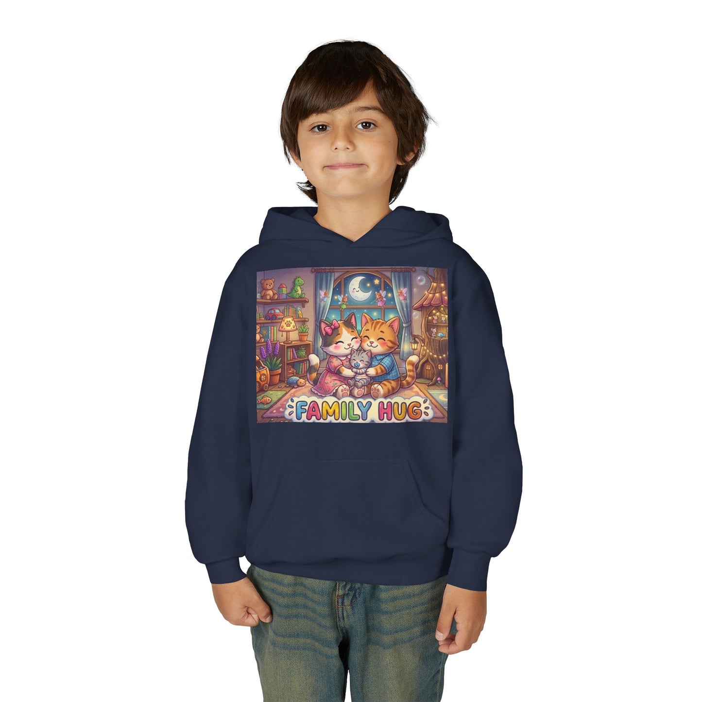 Family Hug Kitten Youth Heavy Blend Hooded Sweatshirt