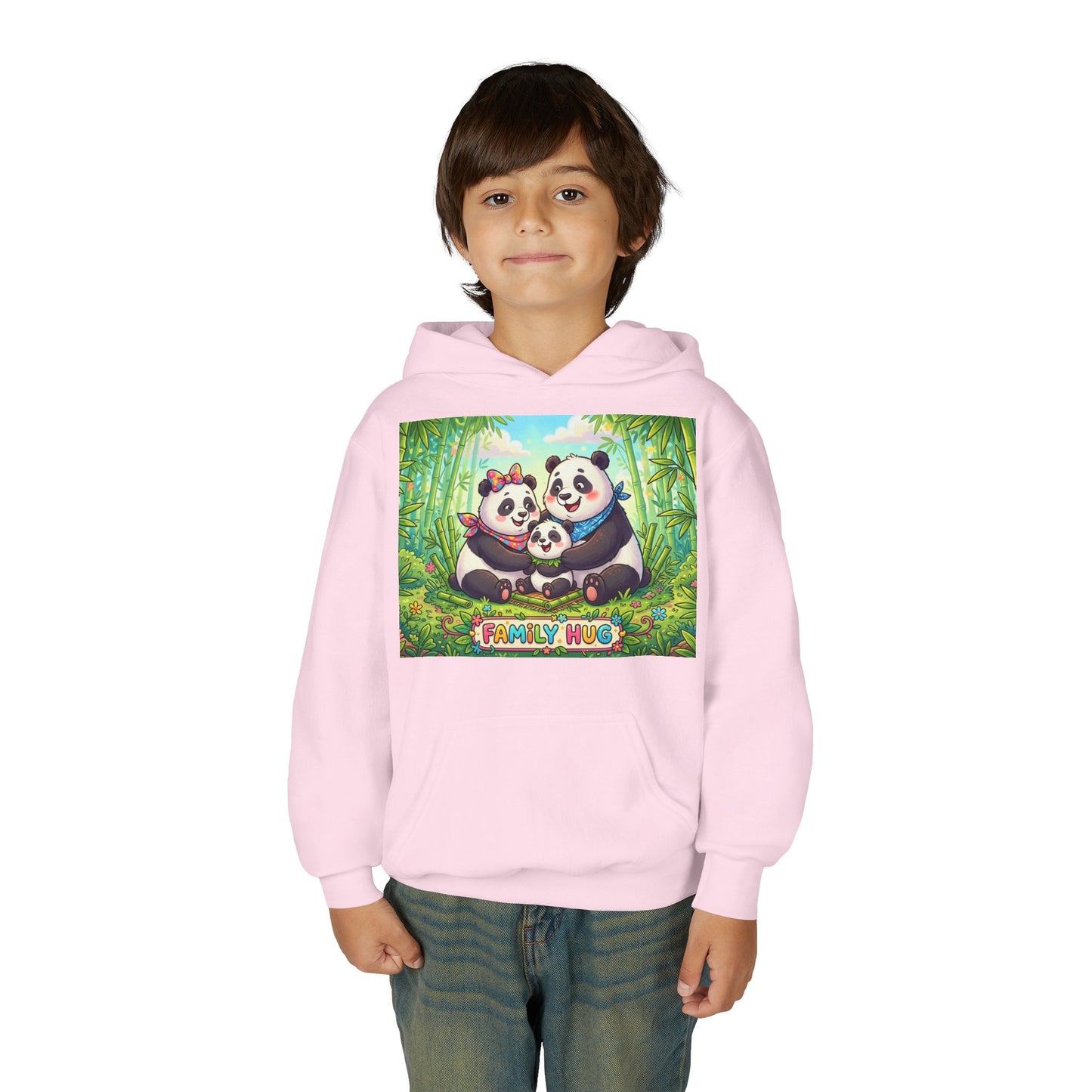 Family Hug Panda Youth Heavy Blend Hooded Sweatshirt