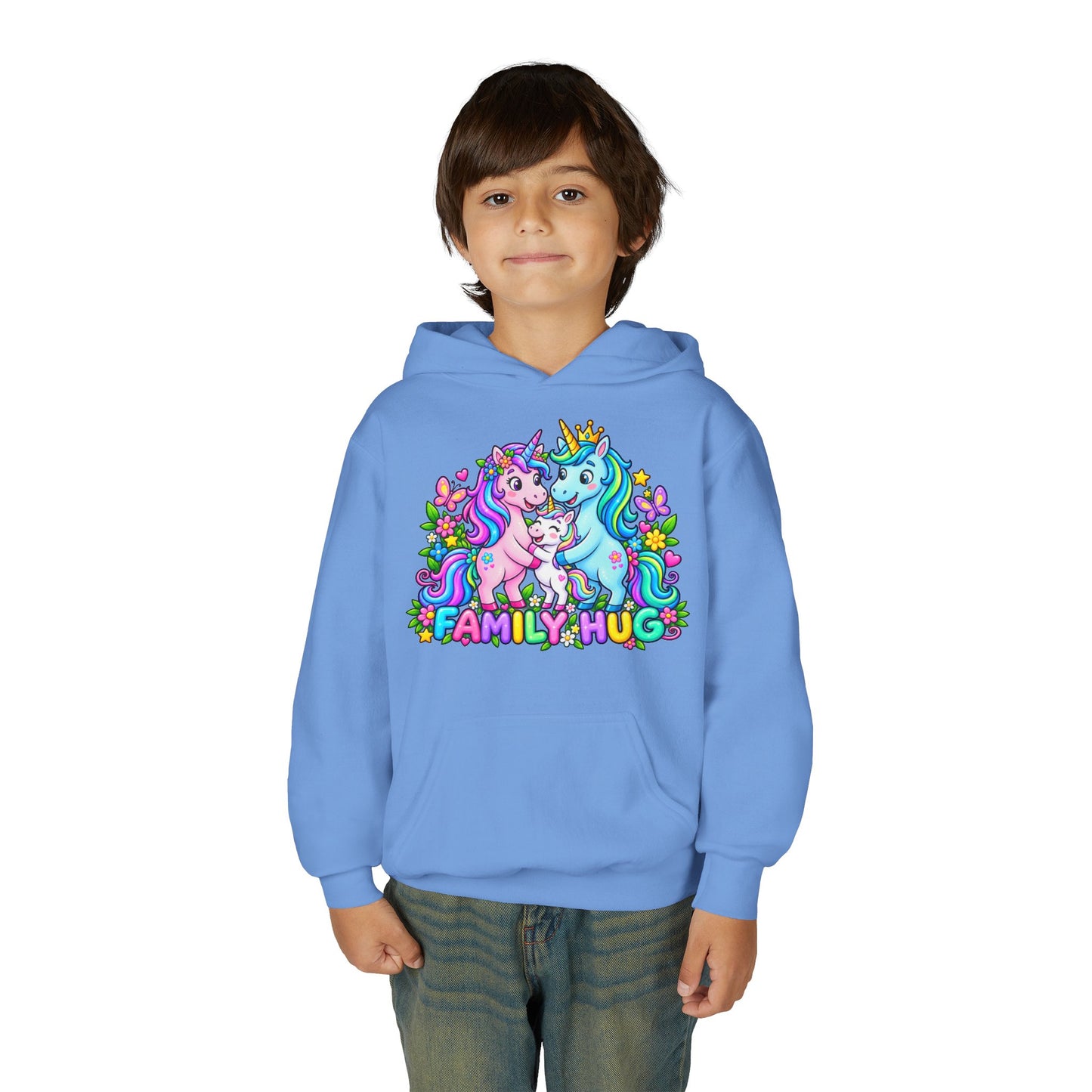 Family Hug Unicorn Youth Heavy Blend Hooded Sweatshirt