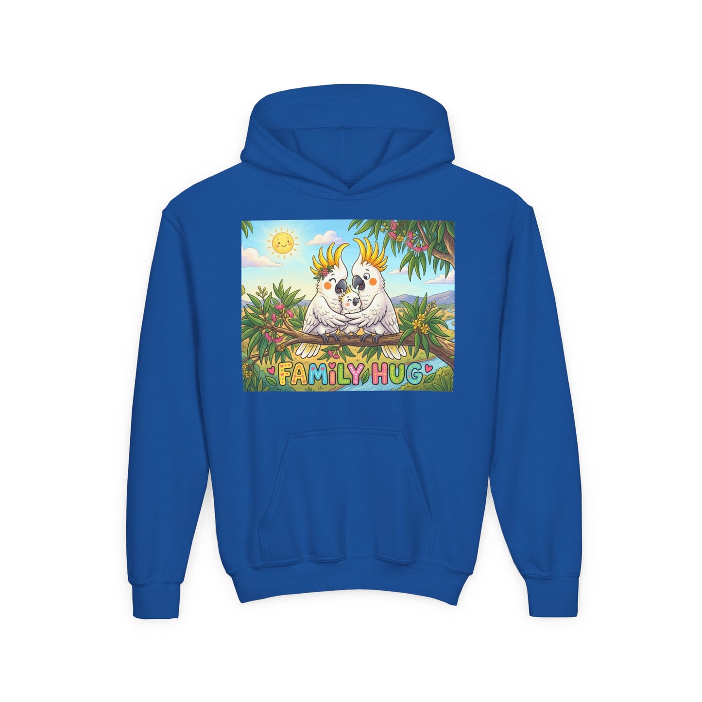 Family Hug Cockatoo Youth Heavy Blend Hooded Sweatshirt