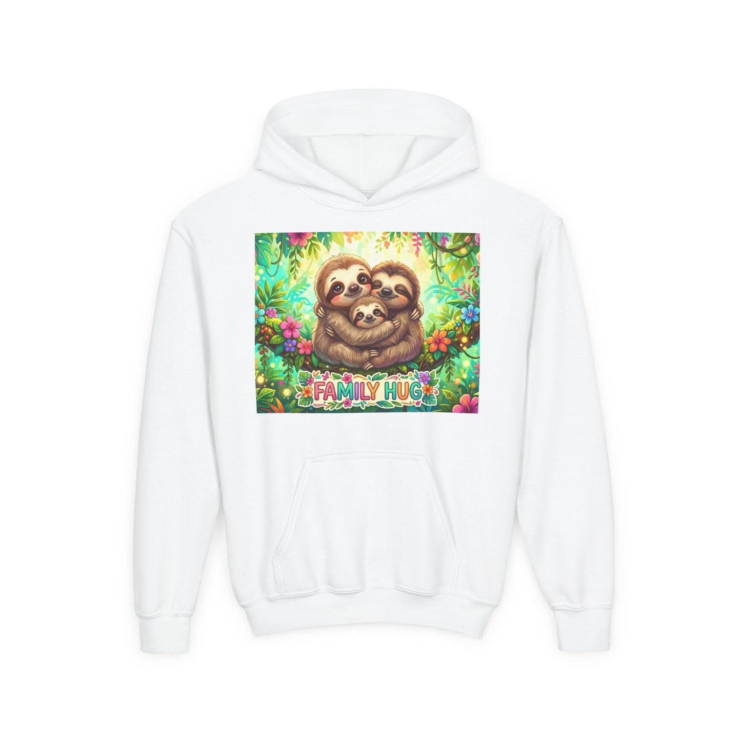 Family Hug Sloth Youth Heavy Blend Hooded Sweatshirt