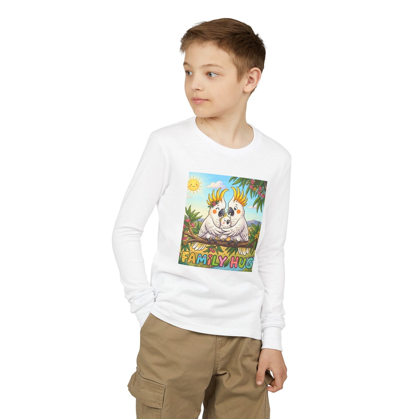 Family Hug Cockatoo Youth Jersey Long Sleeve Tee