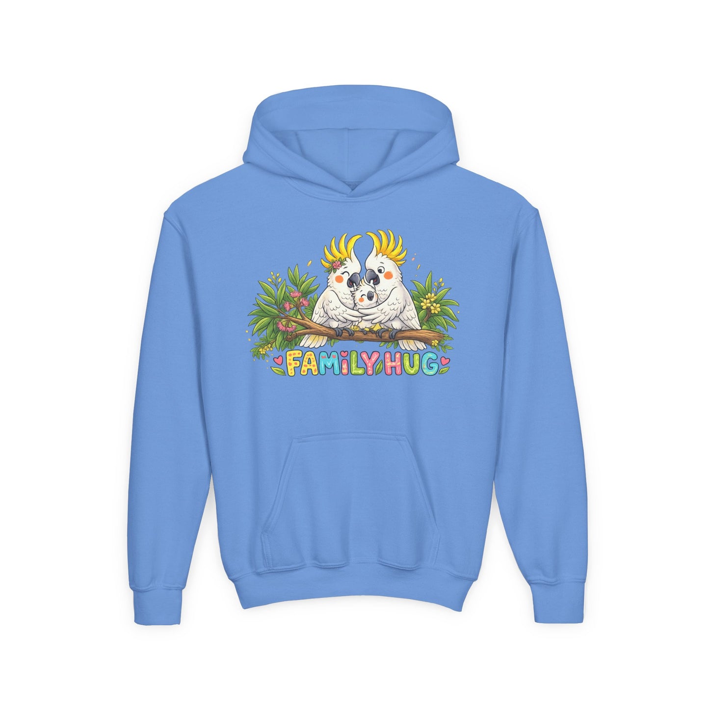 Family Hug Cockatoo Youth Heavy Blend Hooded Sweatshirt