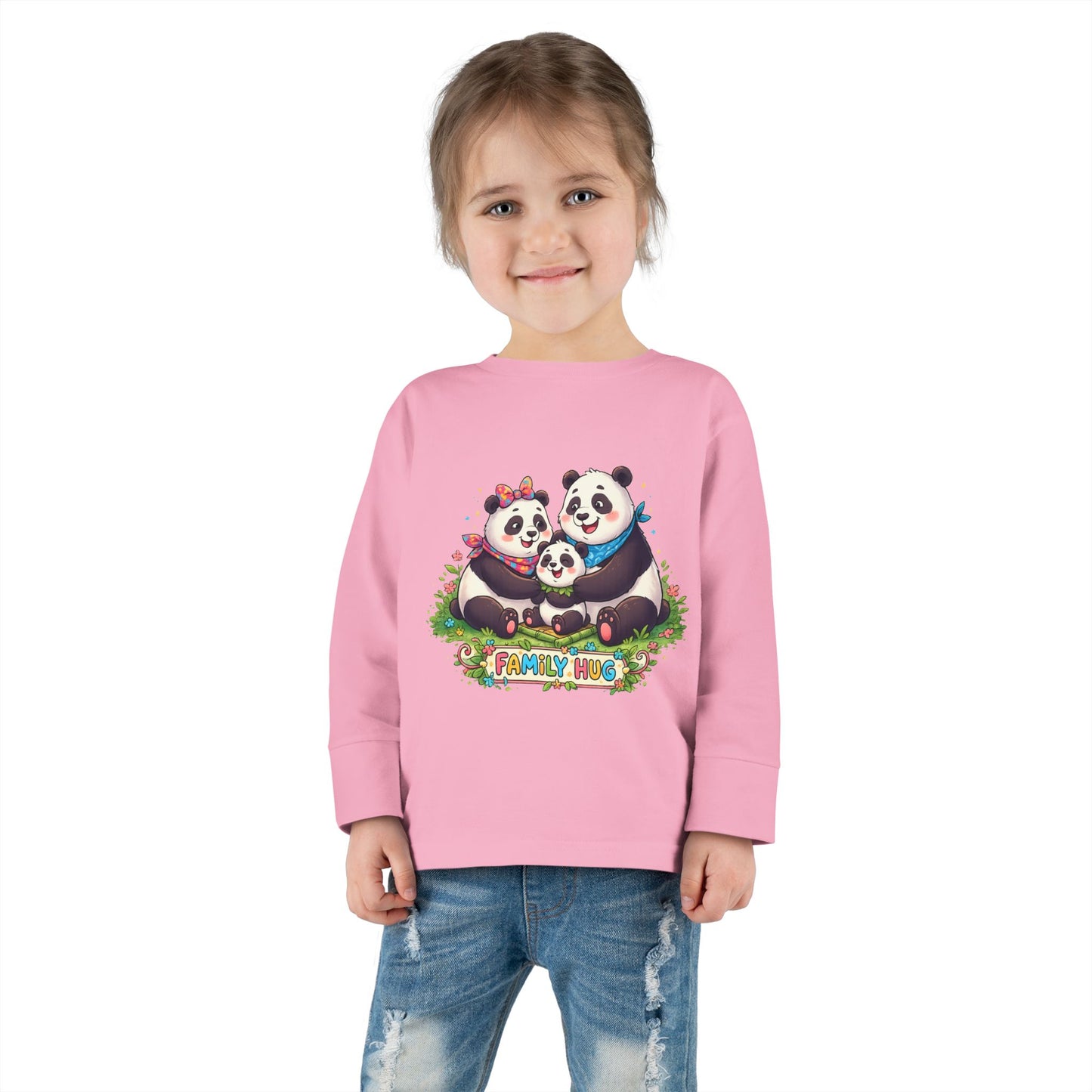 Family Hug Panda Toddler Long Sleeve Tee