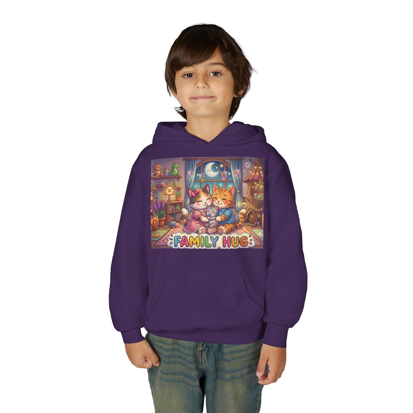 Family Hug Kitten Youth Heavy Blend Hooded Sweatshirt