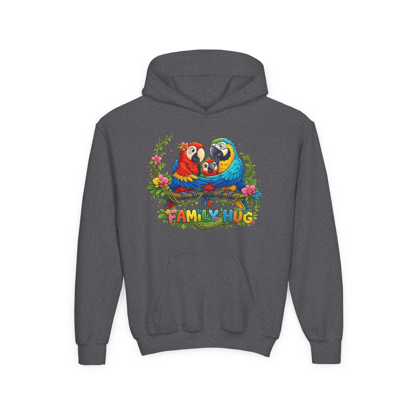 Family Hug Macaw Youth Heavy Blend Hooded Sweatshirt