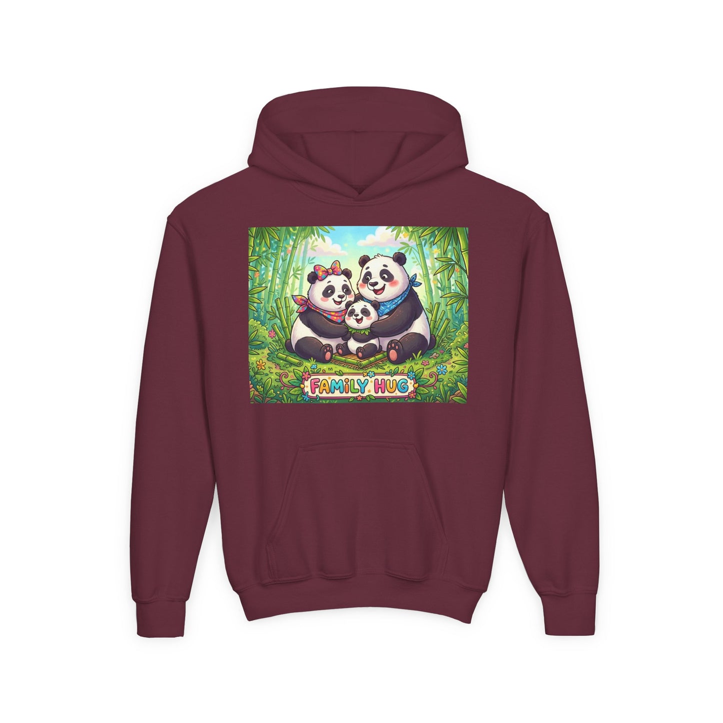 Family Hug Panda Youth Heavy Blend Hooded Sweatshirt