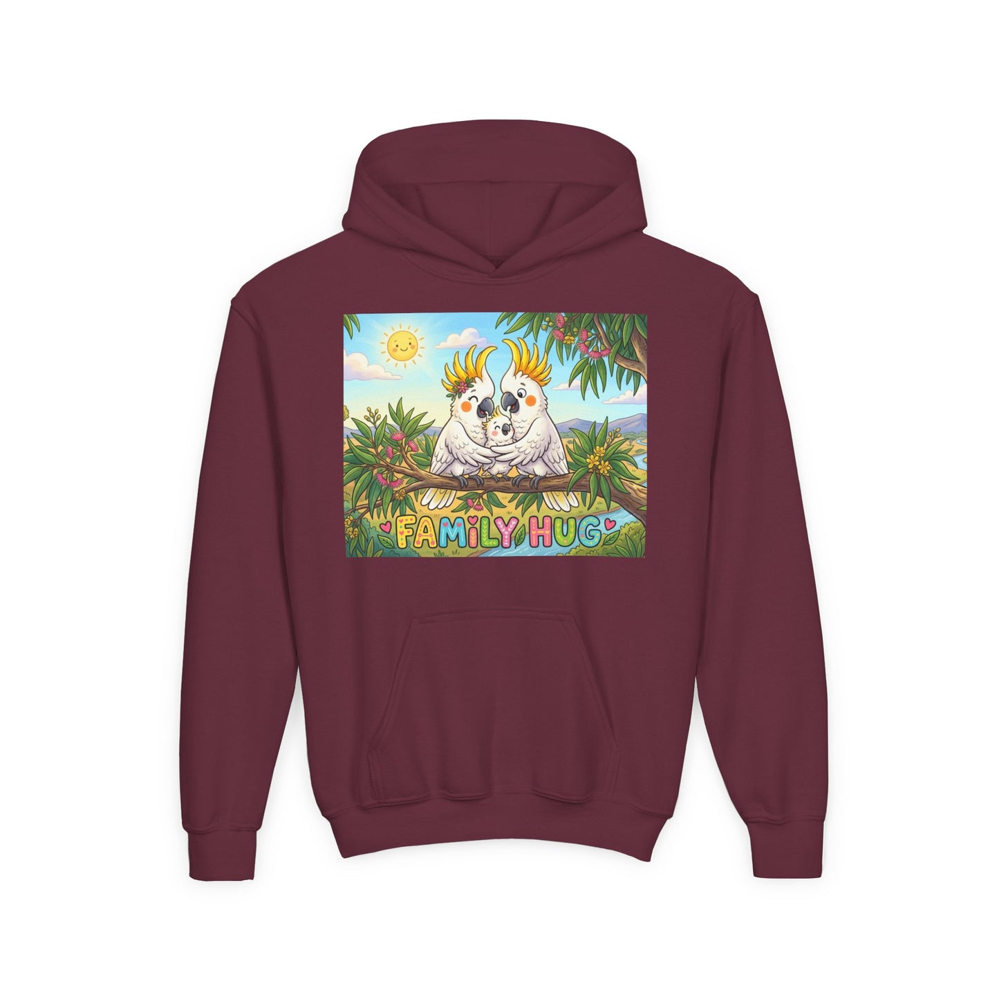 Family Hug Cockatoo Youth Heavy Blend Hooded Sweatshirt