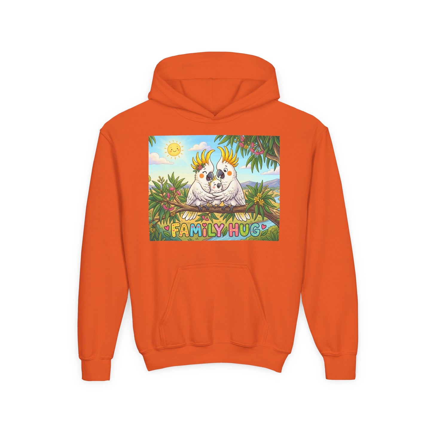 Family Hug Cockatoo Youth Heavy Blend Hooded Sweatshirt