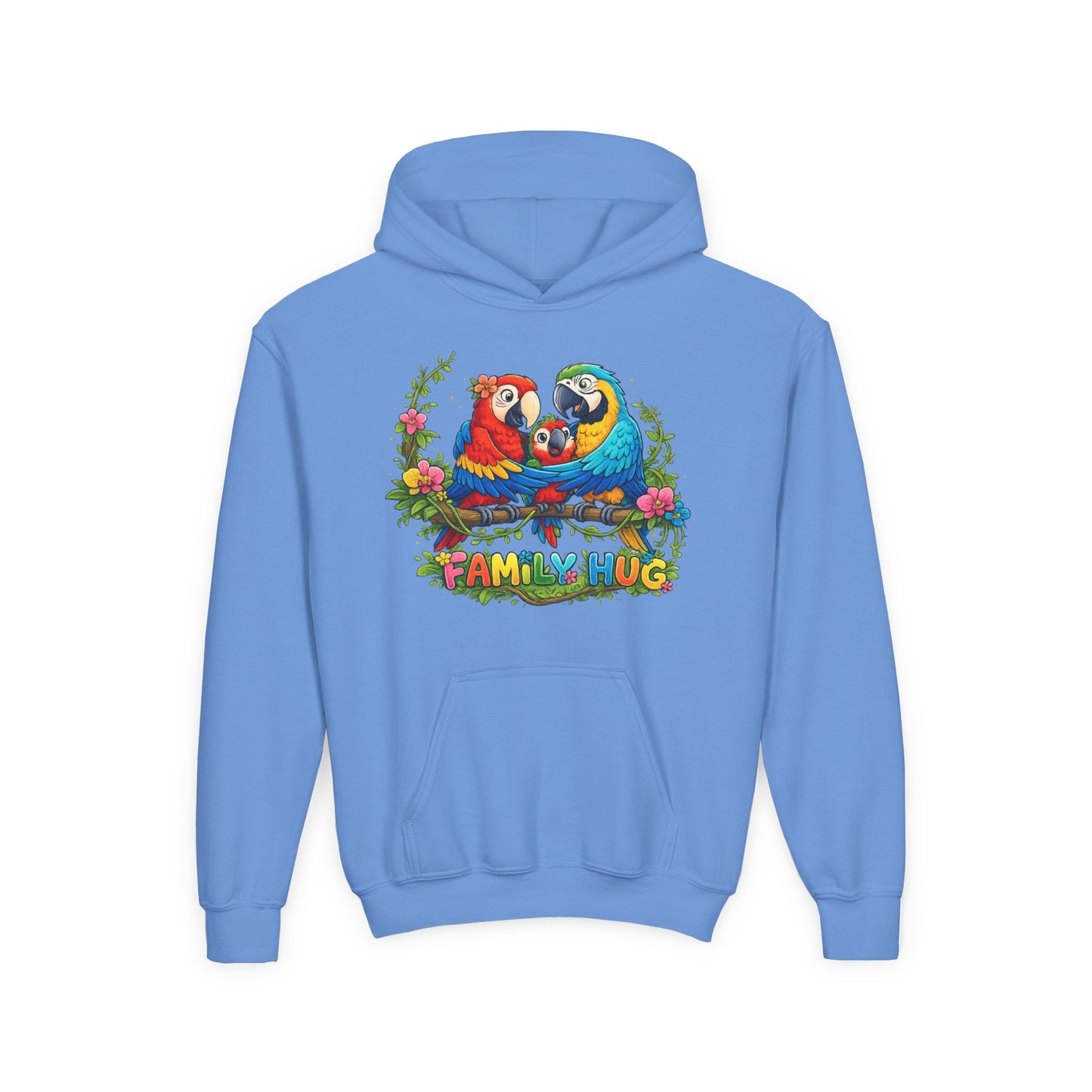 Family Hug Macaw Youth Heavy Blend Hooded Sweatshirt