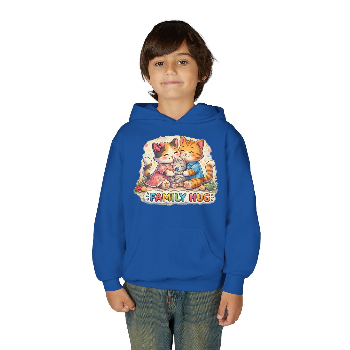 Family Hug Kitten Youth Heavy Blend Hooded Sweatshirt