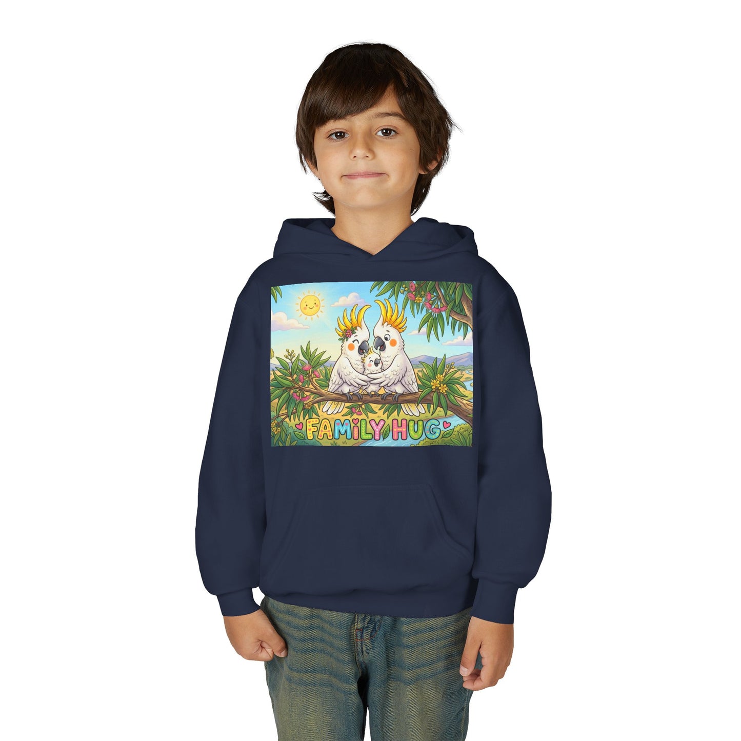 Family Hug Cockatoo Youth Heavy Blend Hooded Sweatshirt