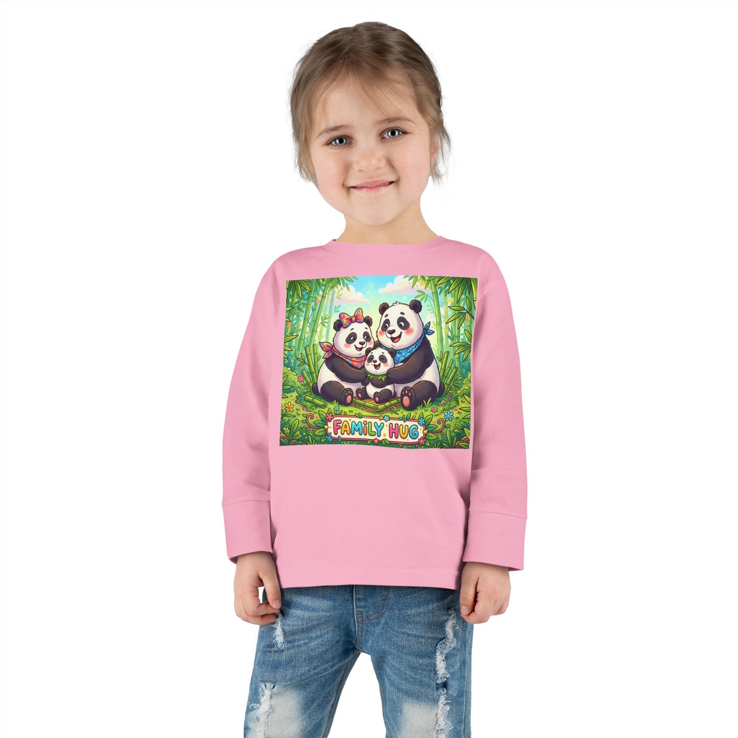 Family Hug Panda Toddler Long Sleeve Tee