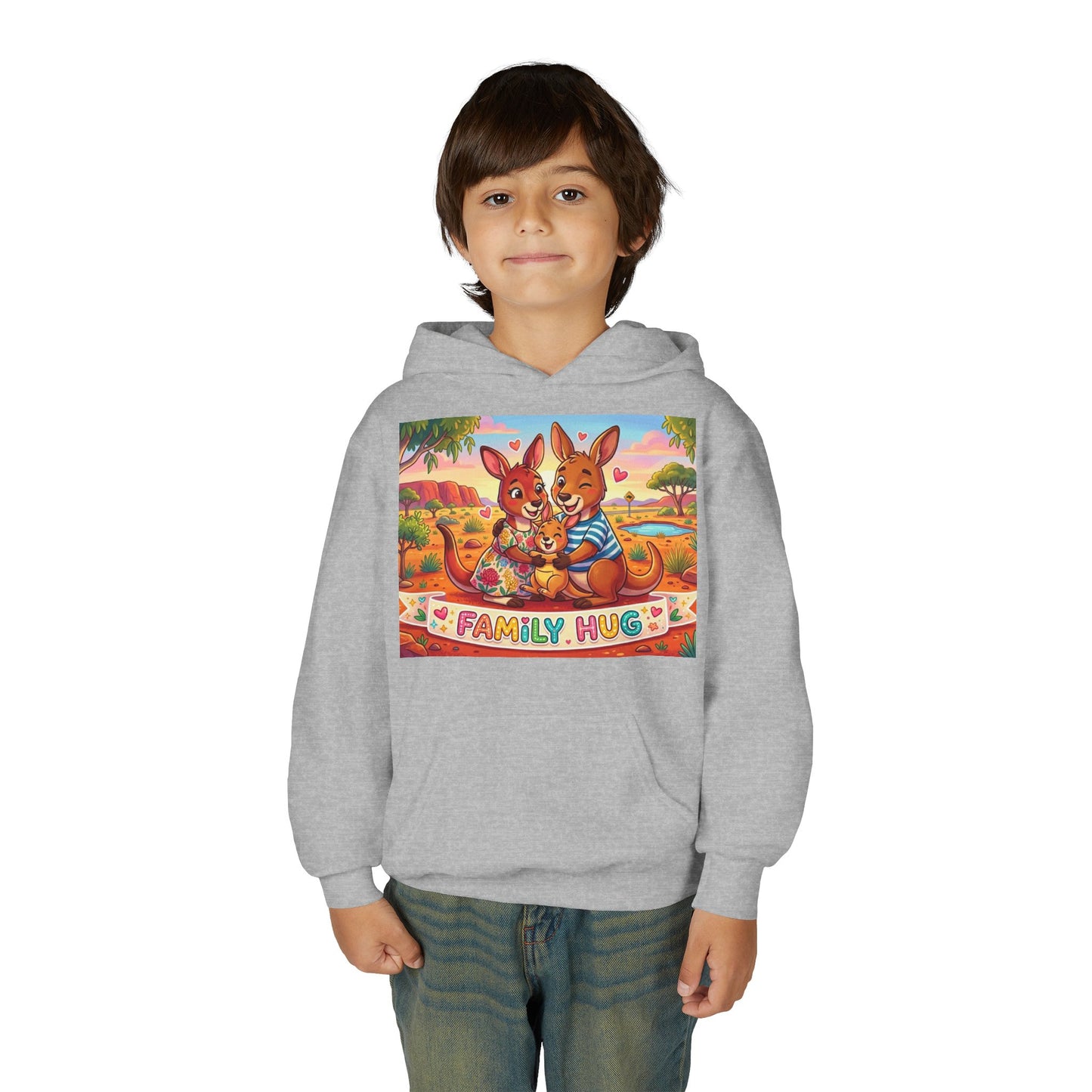 Family Hug Kangaroo Youth Heavy Blend Hooded Sweatshirt