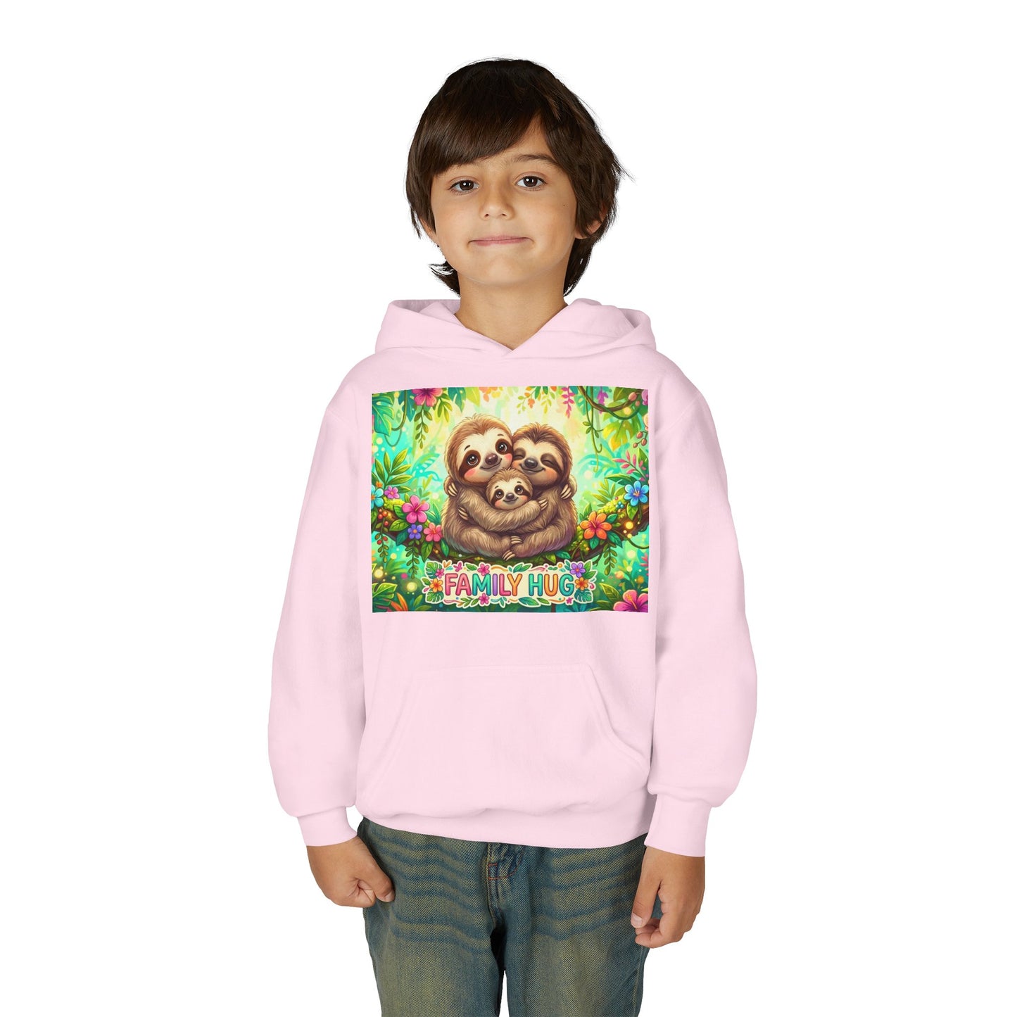 Family Hug Sloth Youth Heavy Blend Hooded Sweatshirt