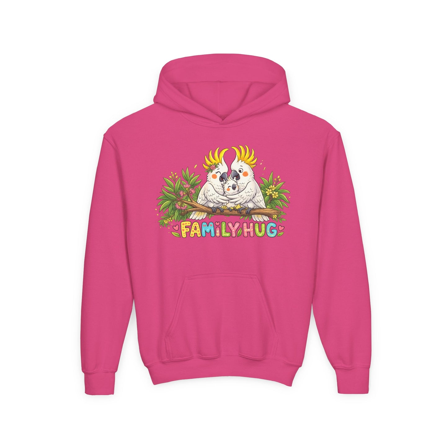 Family Hug Cockatoo Youth Heavy Blend Hooded Sweatshirt