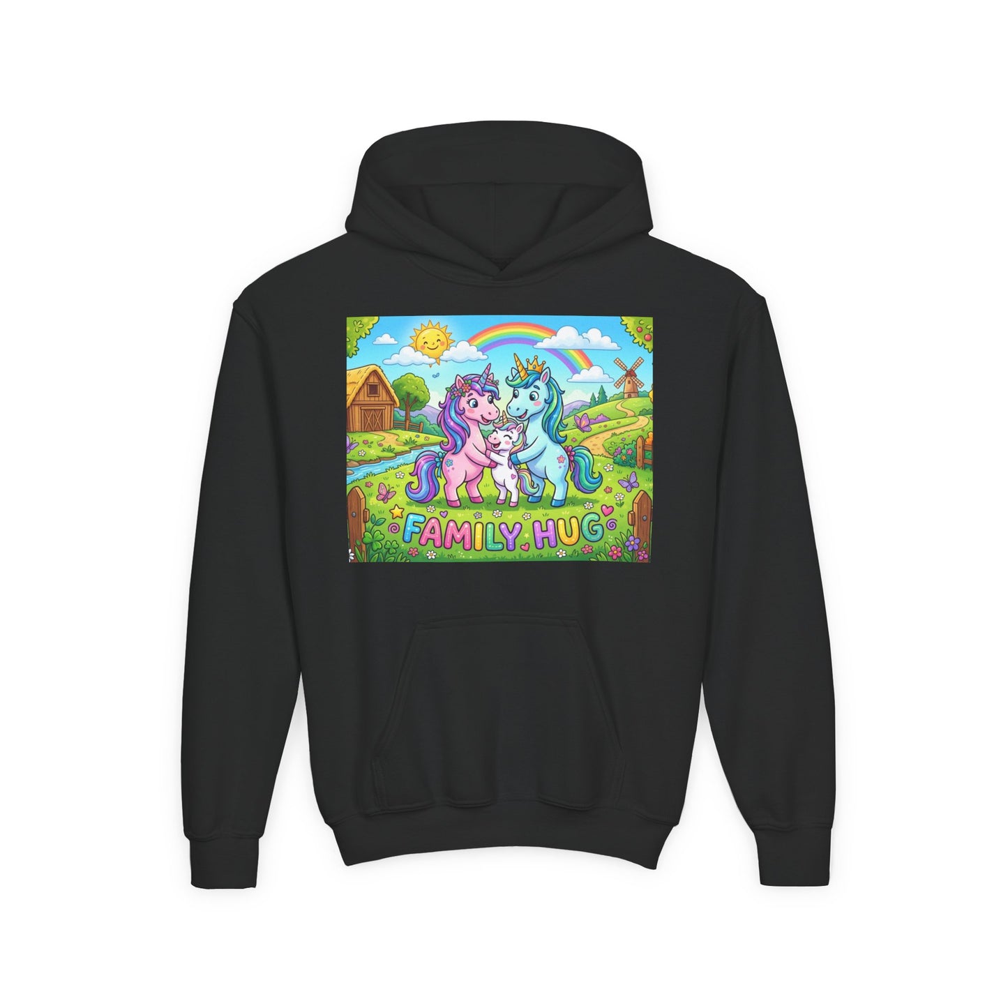 Family Hug Unicorn Youth Heavy Blend Hooded Sweatshirt
