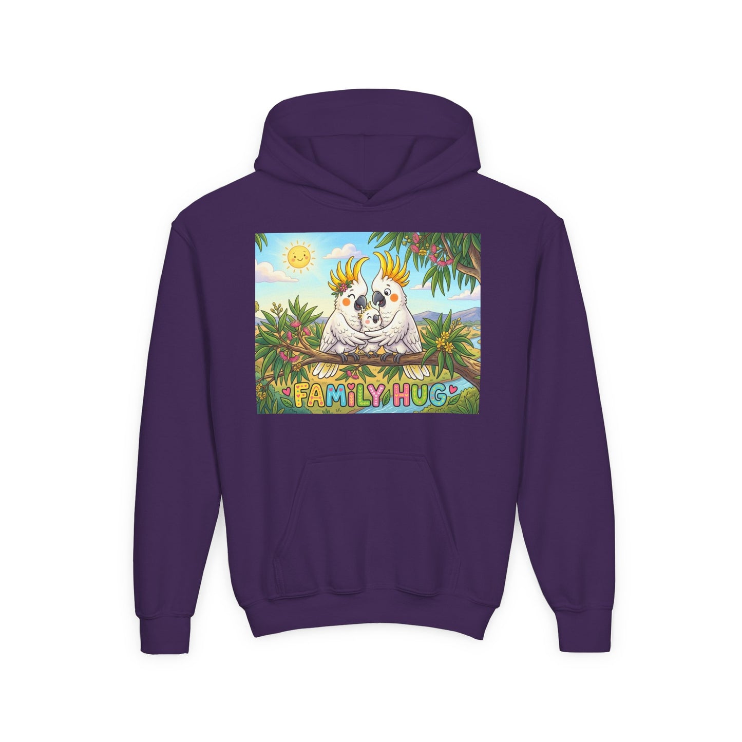 Family Hug Cockatoo Youth Heavy Blend Hooded Sweatshirt
