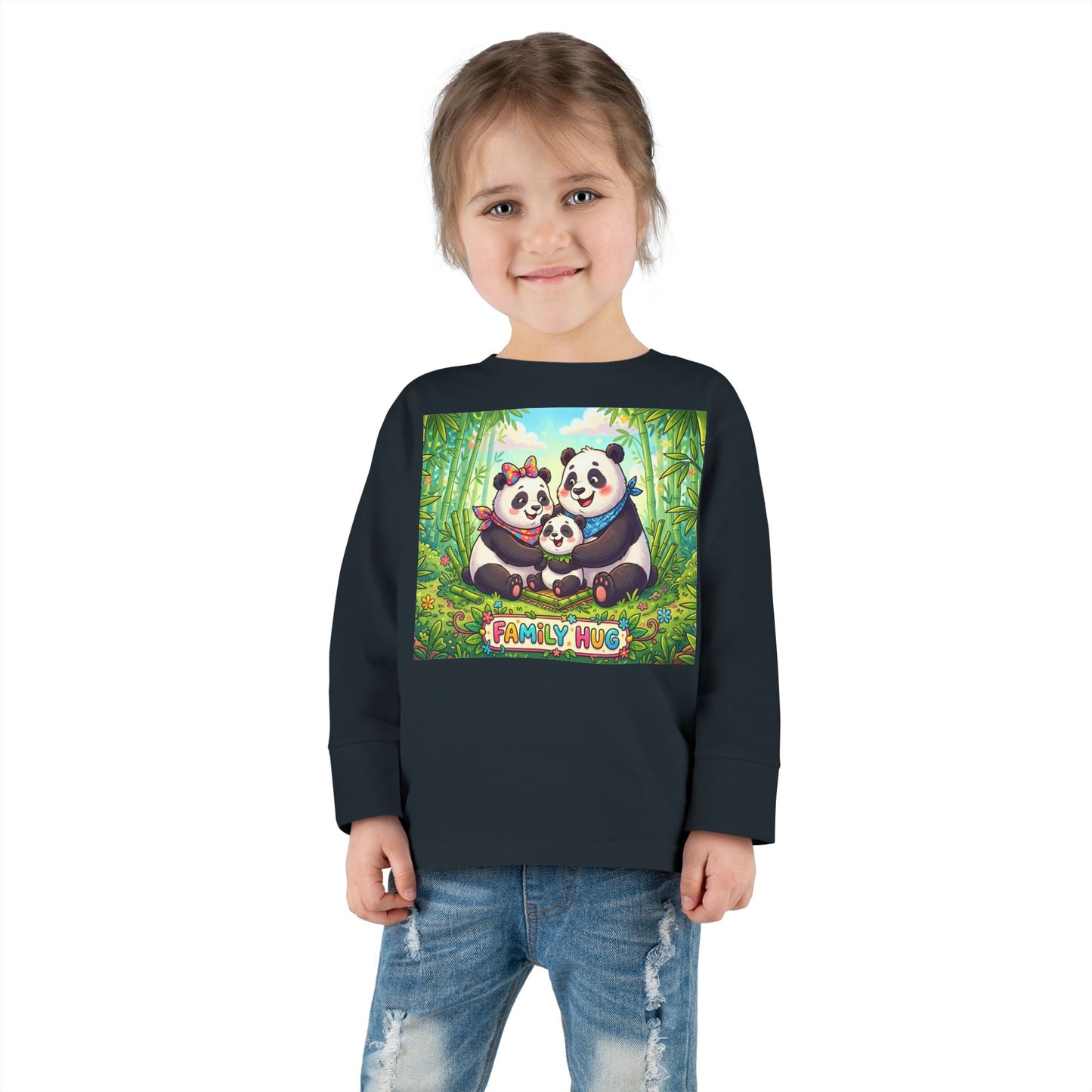 Family Hug Panda Toddler Long Sleeve Tee