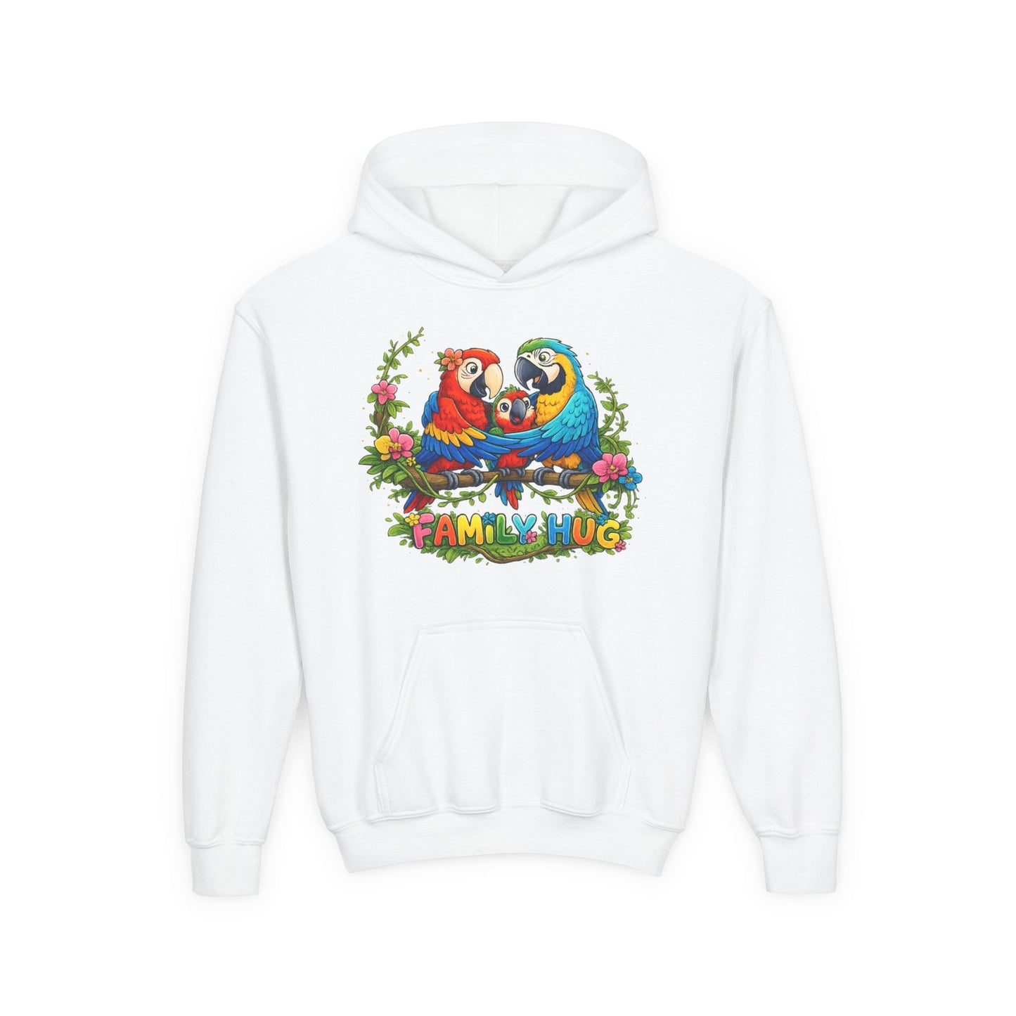 Family Hug Macaw Youth Heavy Blend Hooded Sweatshirt