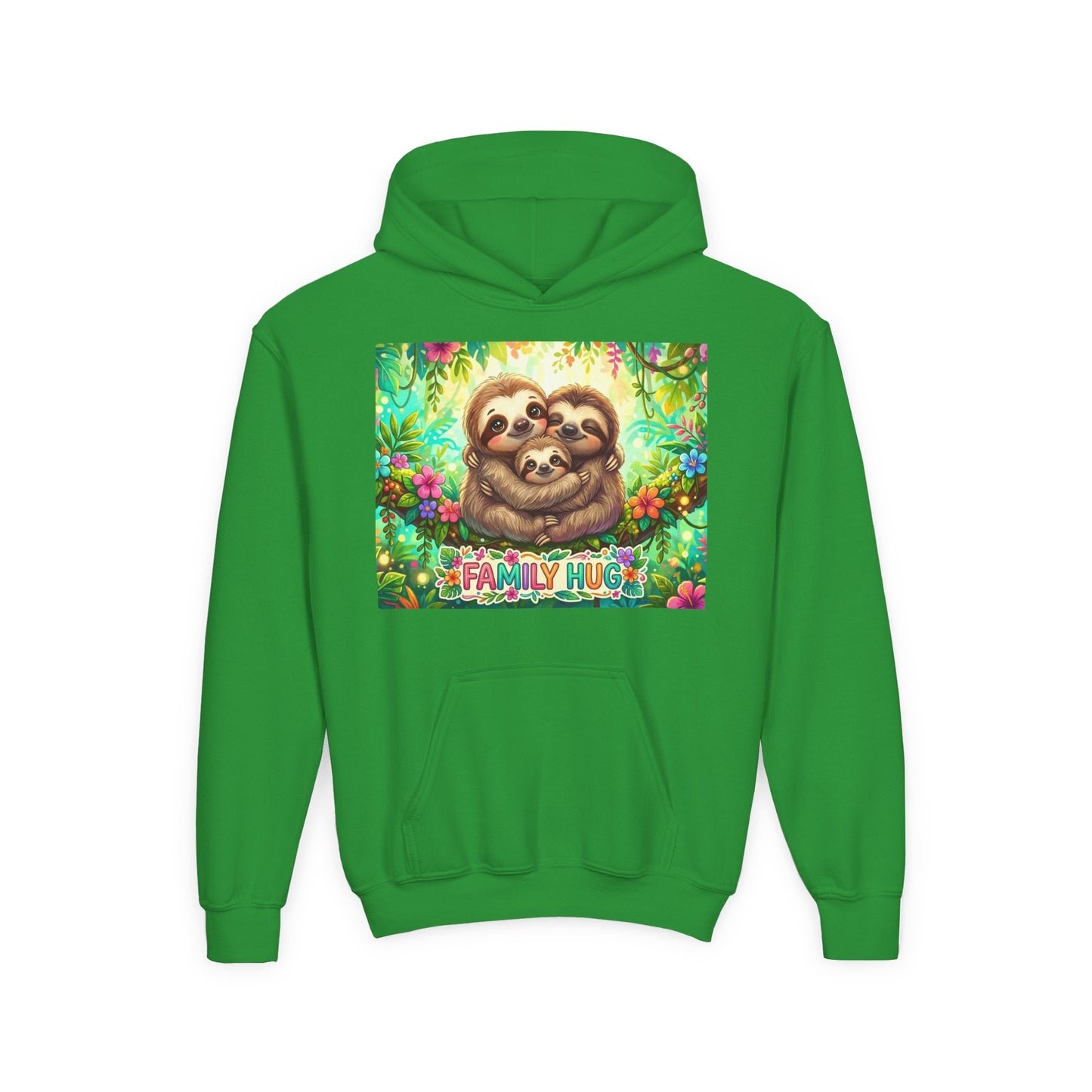Family Hug Sloth Youth Heavy Blend Hooded Sweatshirt