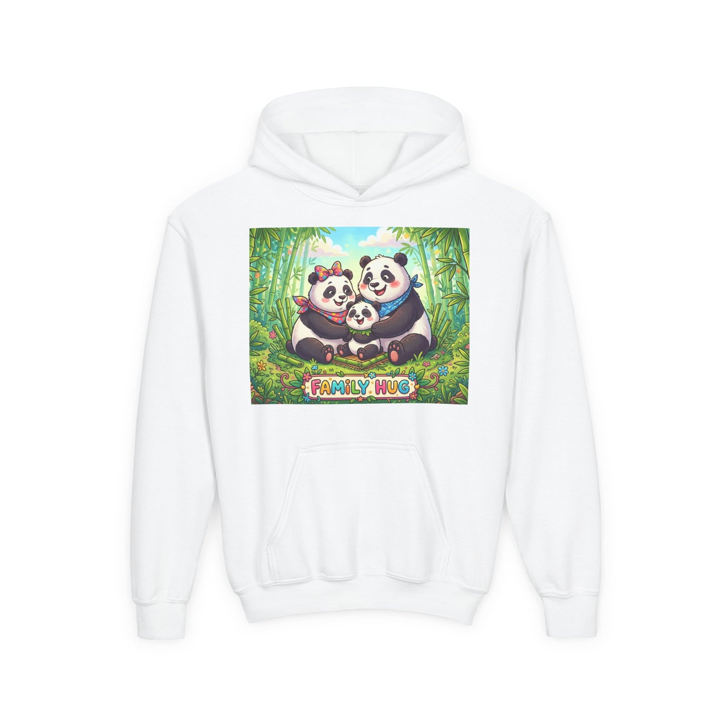Family Hug Panda Youth Heavy Blend Hooded Sweatshirt