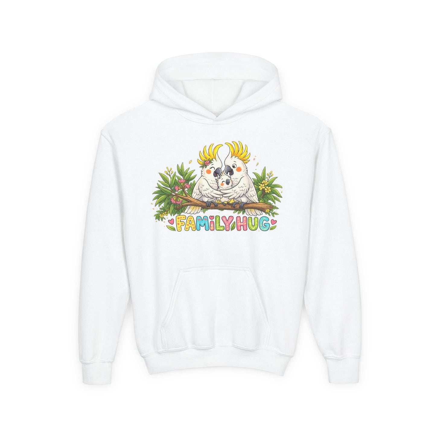 Family Hug Cockatoo Youth Heavy Blend Hooded Sweatshirt