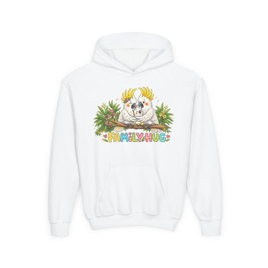 Family Hug Cockatoo Youth Heavy Blend Hooded Sweatshirt