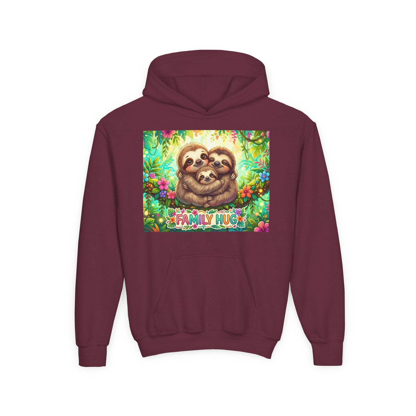 Family Hug Sloth Youth Heavy Blend Hooded Sweatshirt
