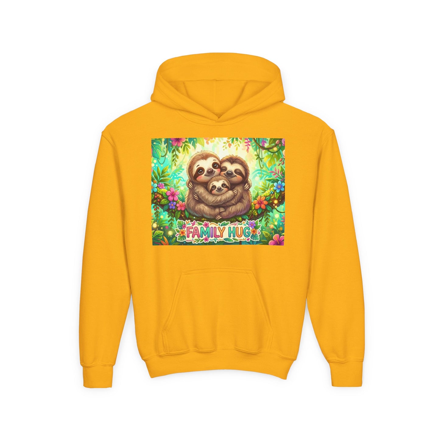 Family Hug Sloth Youth Heavy Blend Hooded Sweatshirt