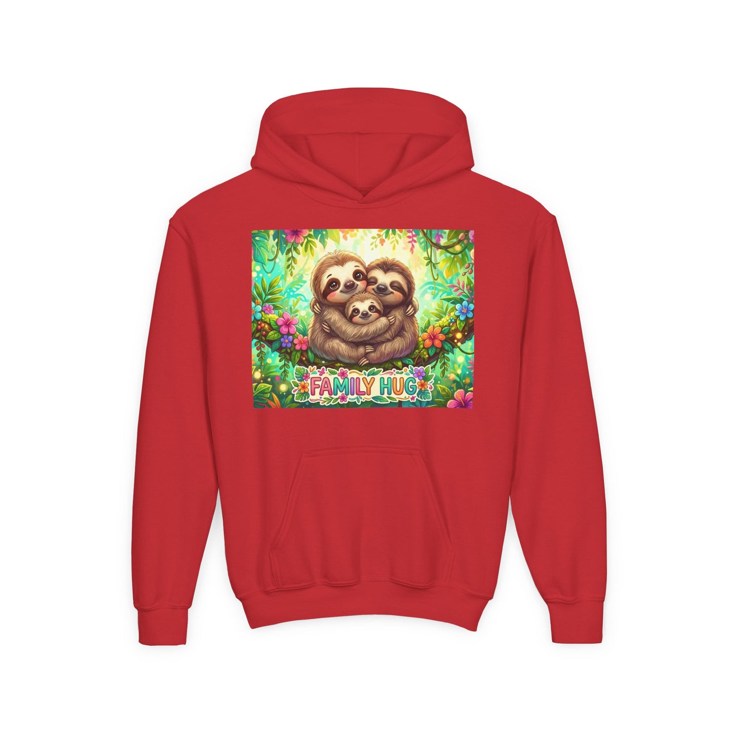 Family Hug Sloth Youth Heavy Blend Hooded Sweatshirt