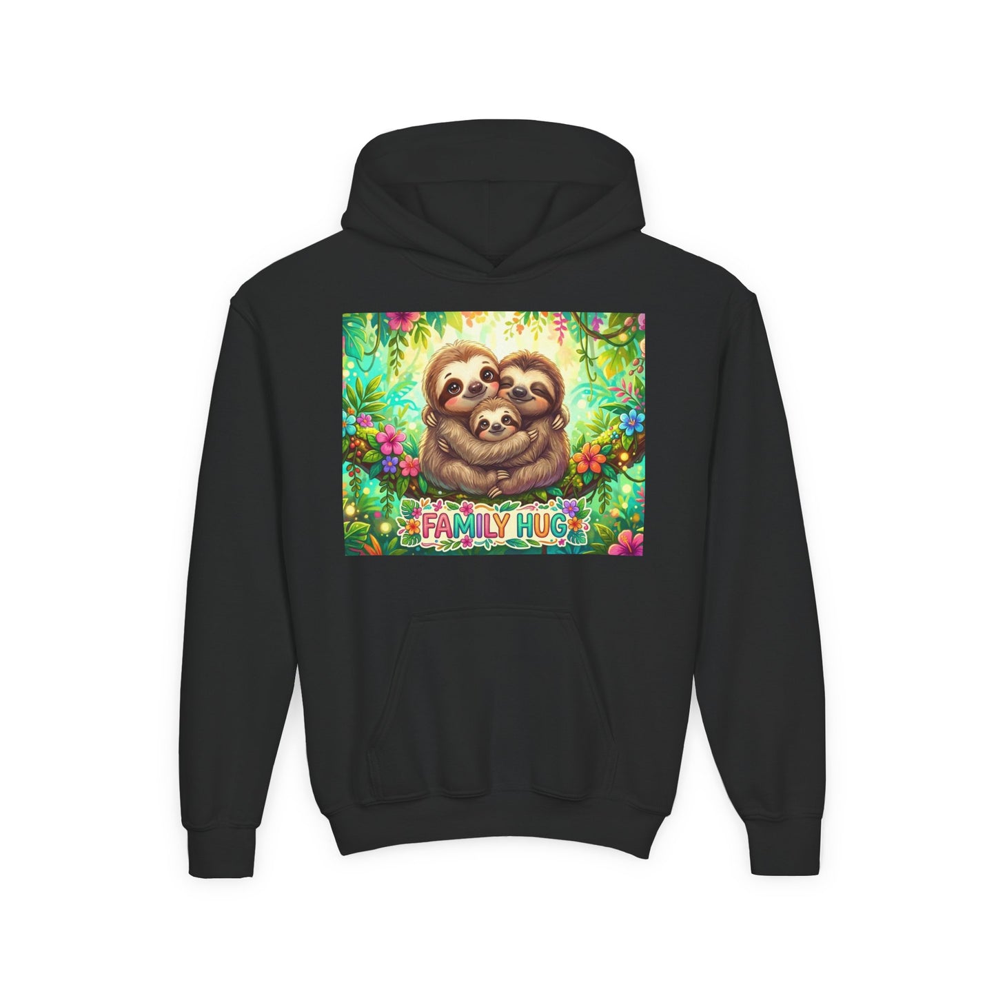 Family Hug Sloth Youth Heavy Blend Hooded Sweatshirt