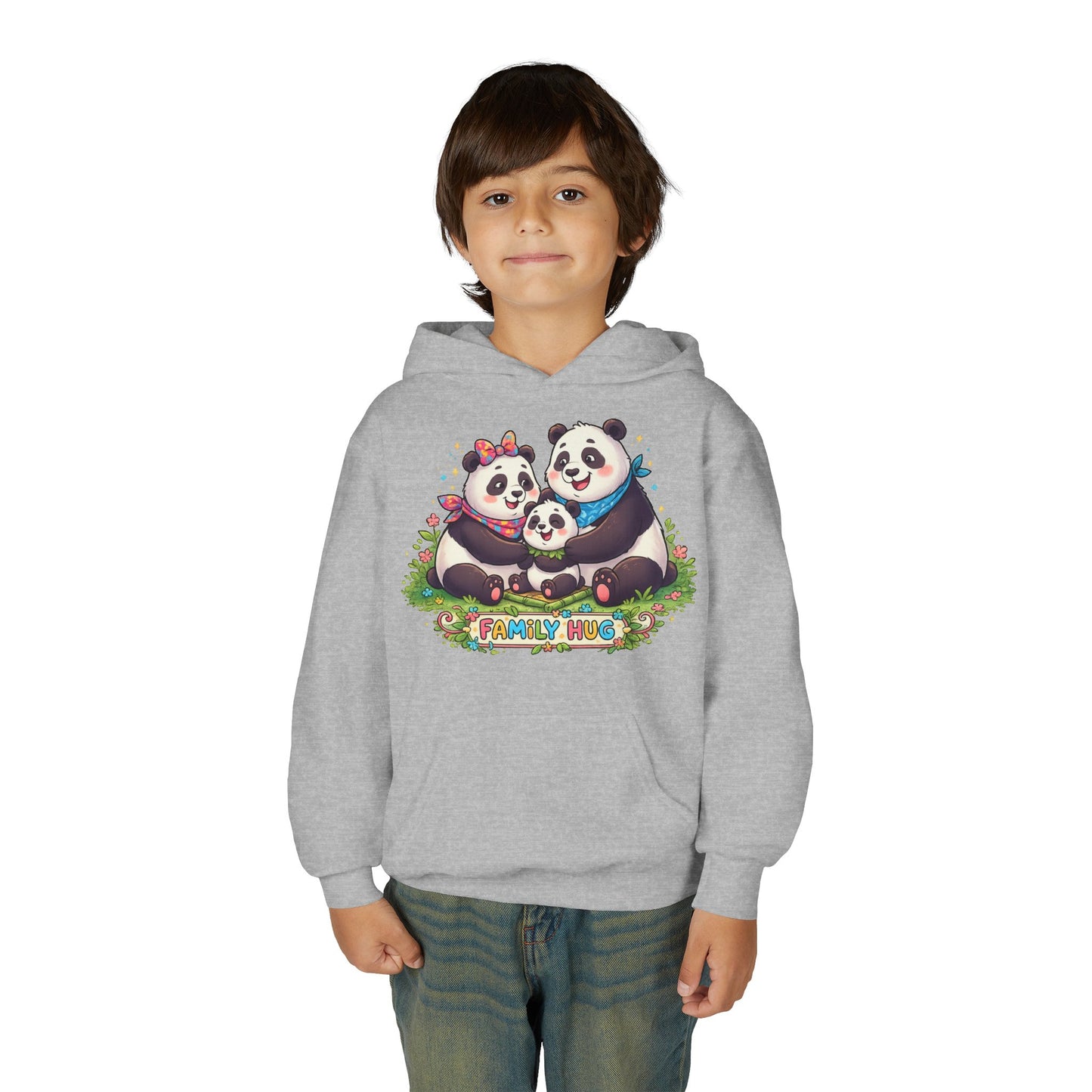 Family Hug Panda Youth Heavy Blend Hooded Sweatshirt