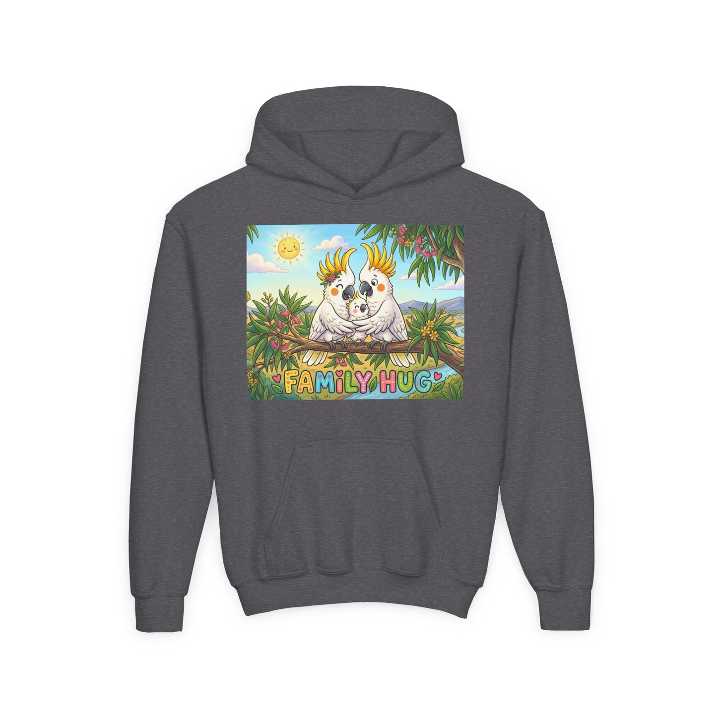 Family Hug Cockatoo Youth Heavy Blend Hooded Sweatshirt