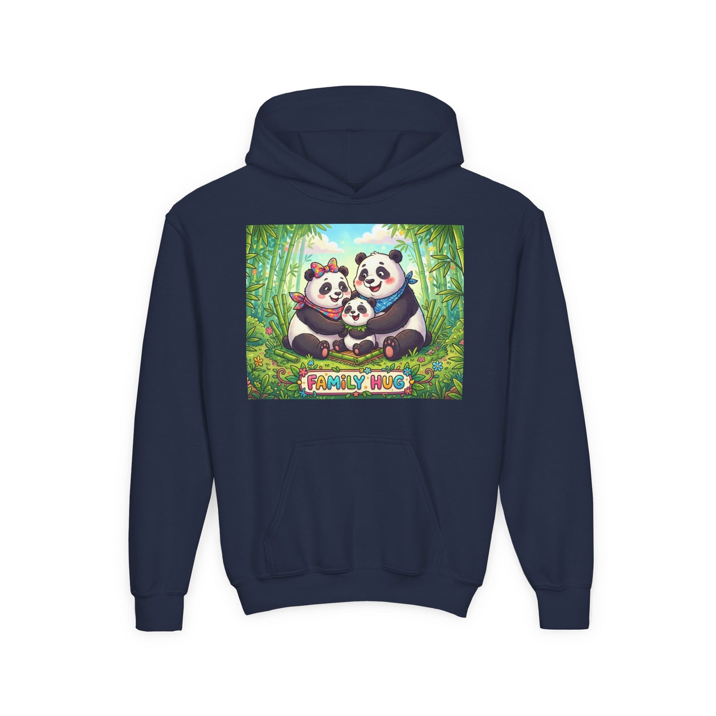 Family Hug Panda Youth Heavy Blend Hooded Sweatshirt