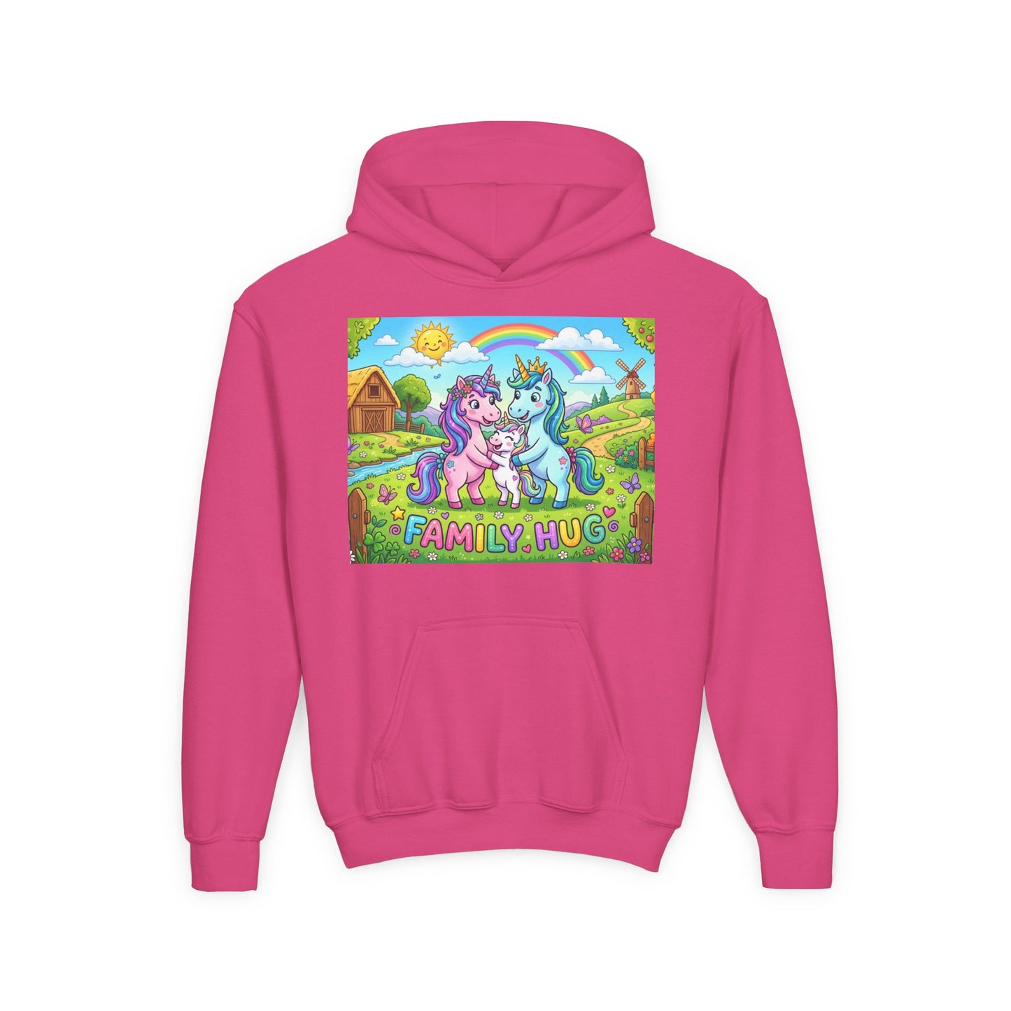 Family Hug Unicorn Youth Heavy Blend Hooded Sweatshirt