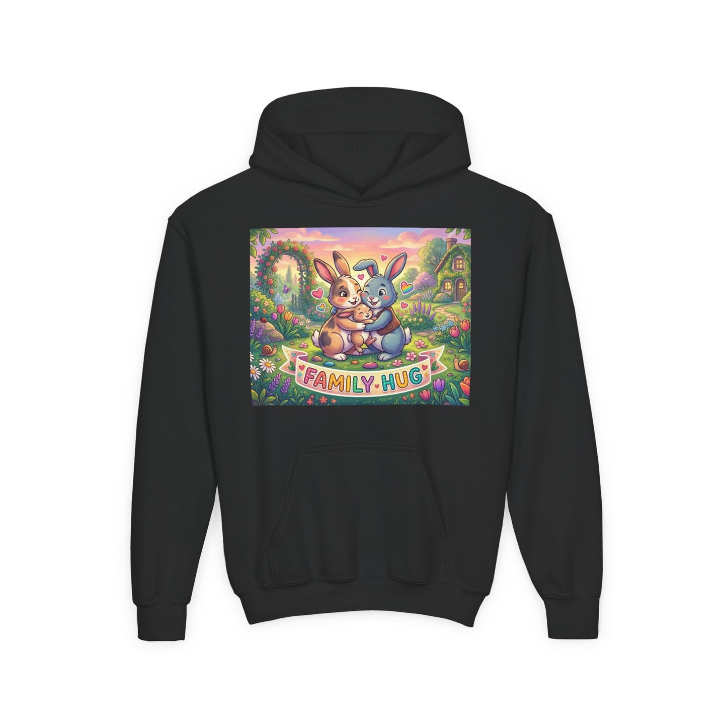 Family Hug Bunny Youth Heavy Blend Hooded Sweatshirt
