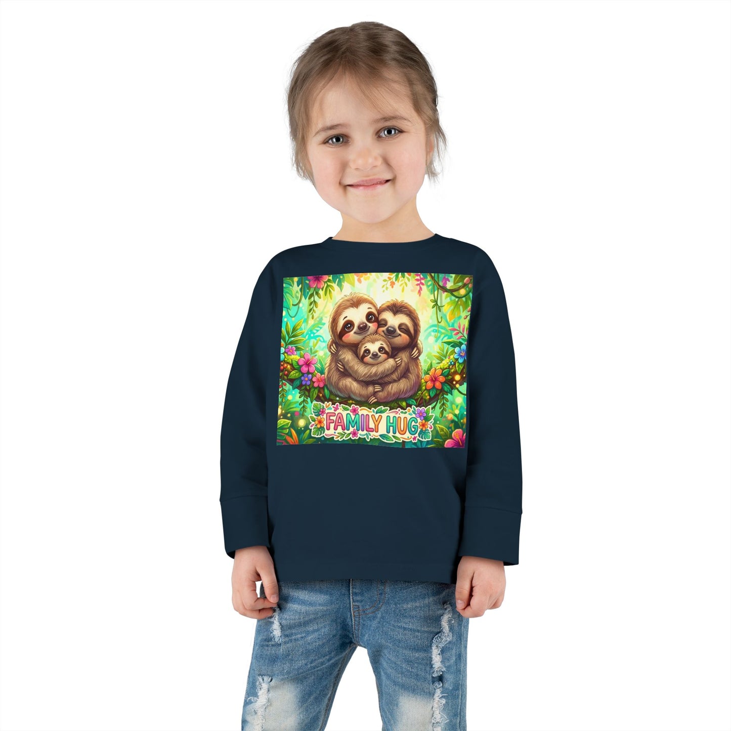Family Hug Sloth Toddler Long Sleeve Tee