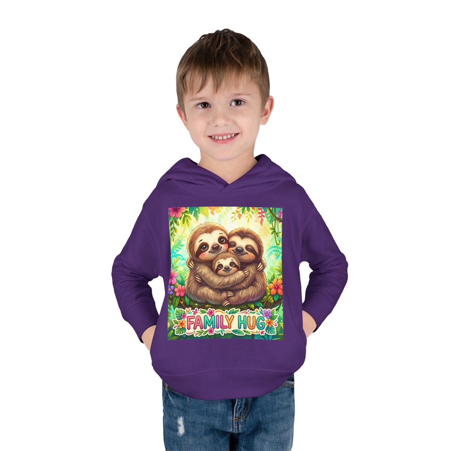 Family Hug Sloth Toddler Pullover Fleece Hoodie