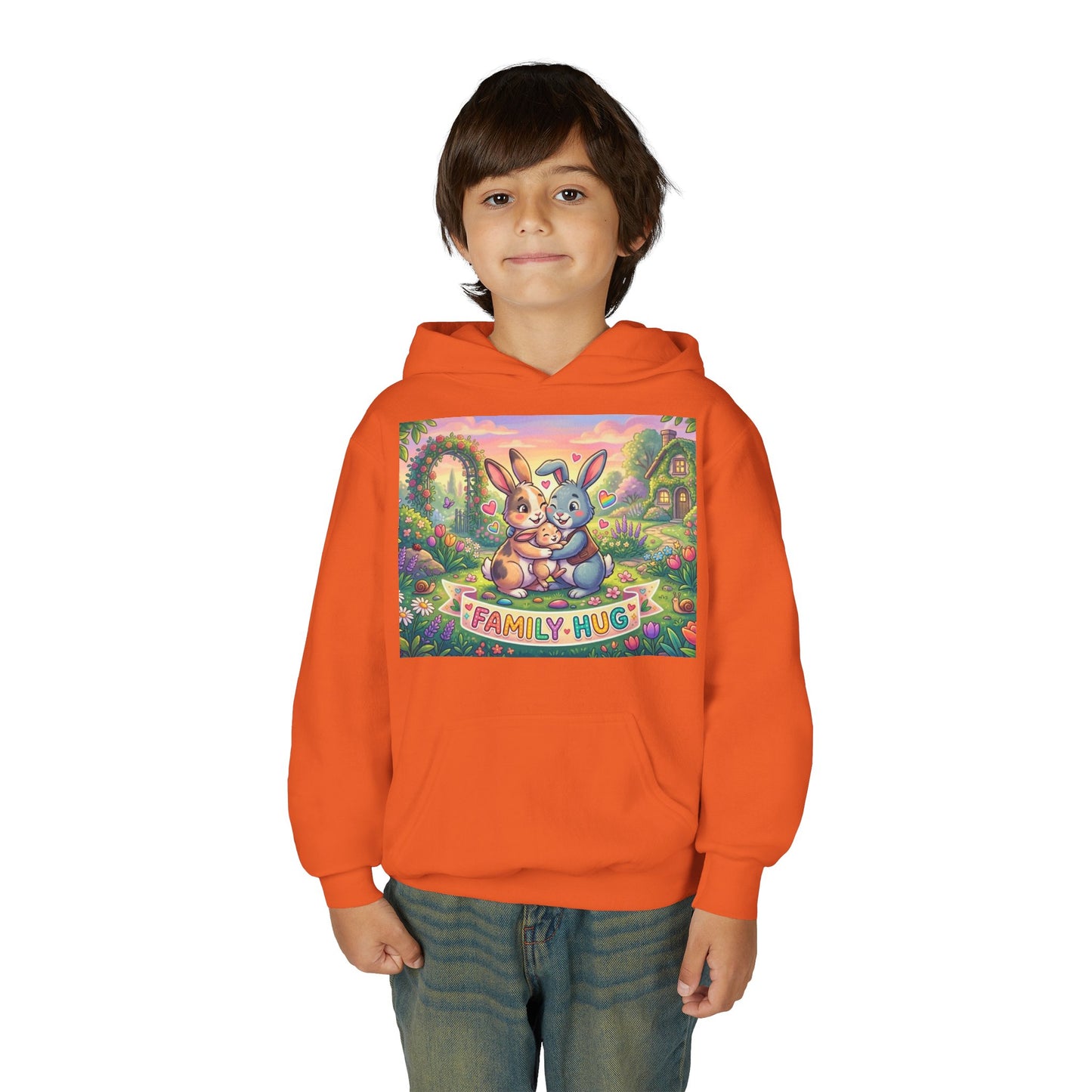 Family Hug Bunny Youth Heavy Blend Hooded Sweatshirt