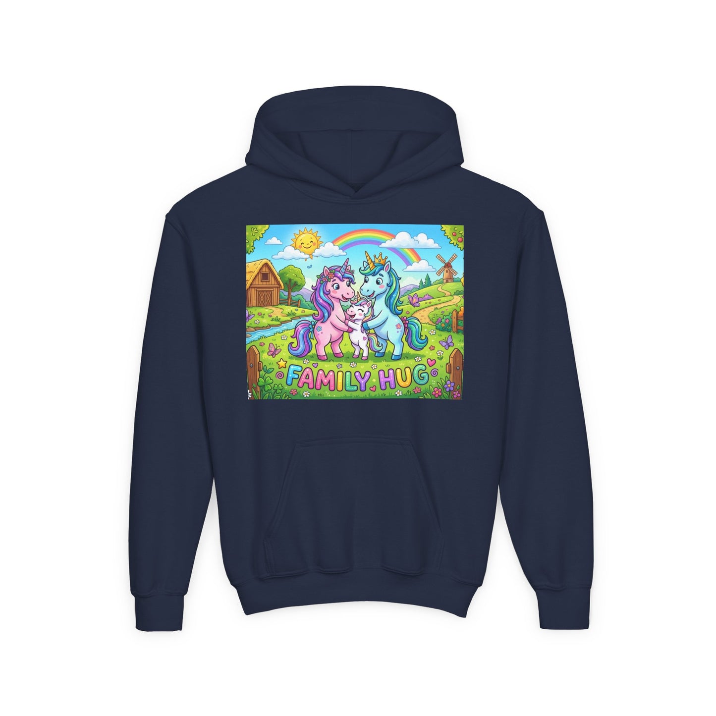 Family Hug Unicorn Youth Heavy Blend Hooded Sweatshirt