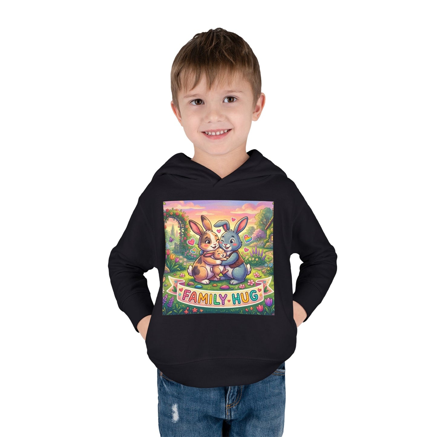 Family Hug Bunny Toddler Pullover Fleece Hoodie