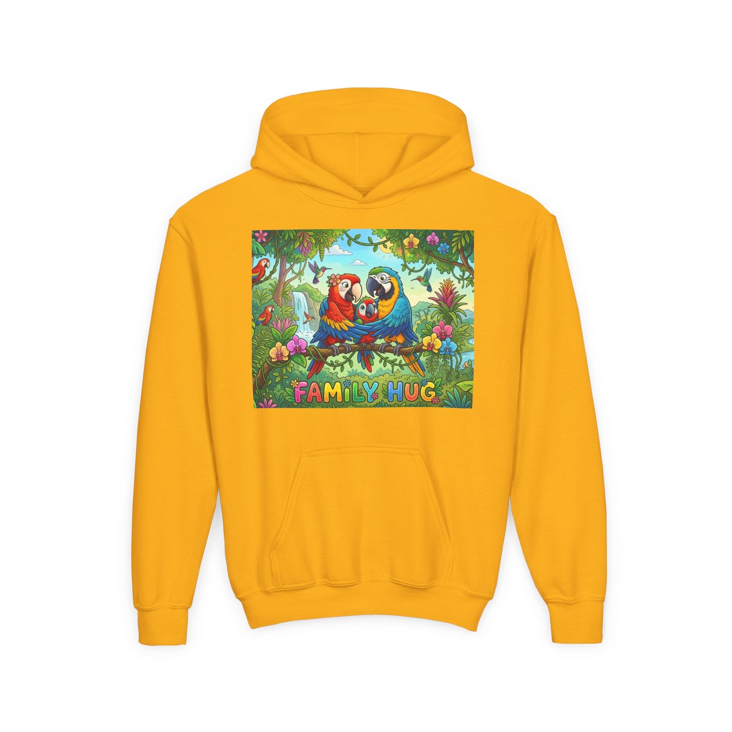 Family Hug Macaw Youth Heavy Blend Hooded Sweatshirt