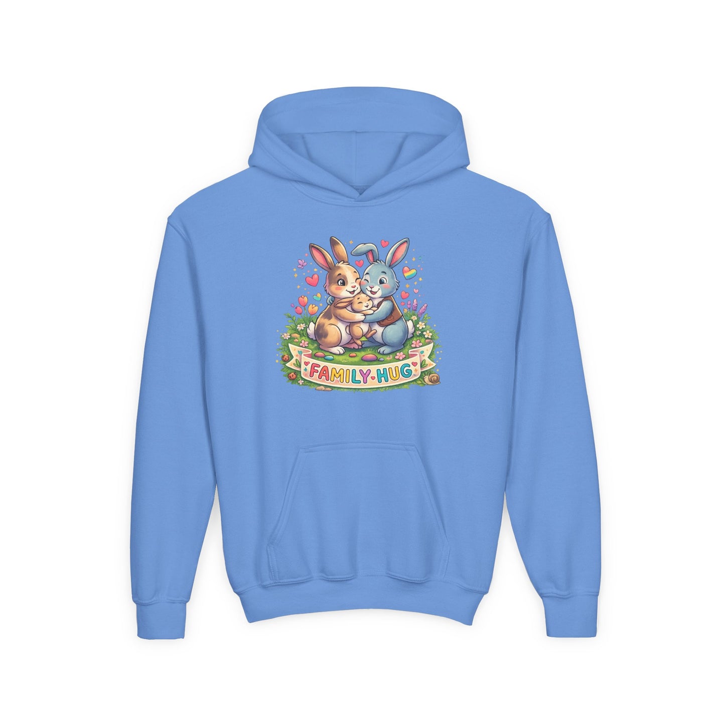 Family Hug Bunny Youth Heavy Blend Hooded Sweatshirt