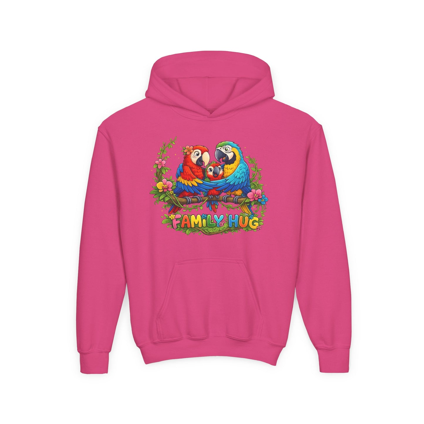Family Hug Macaw Youth Heavy Blend Hooded Sweatshirt