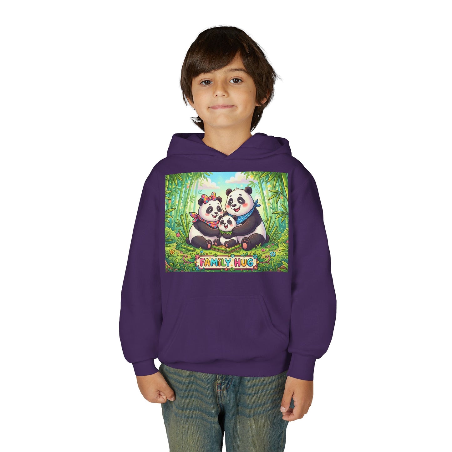 Family Hug Panda Youth Heavy Blend Hooded Sweatshirt