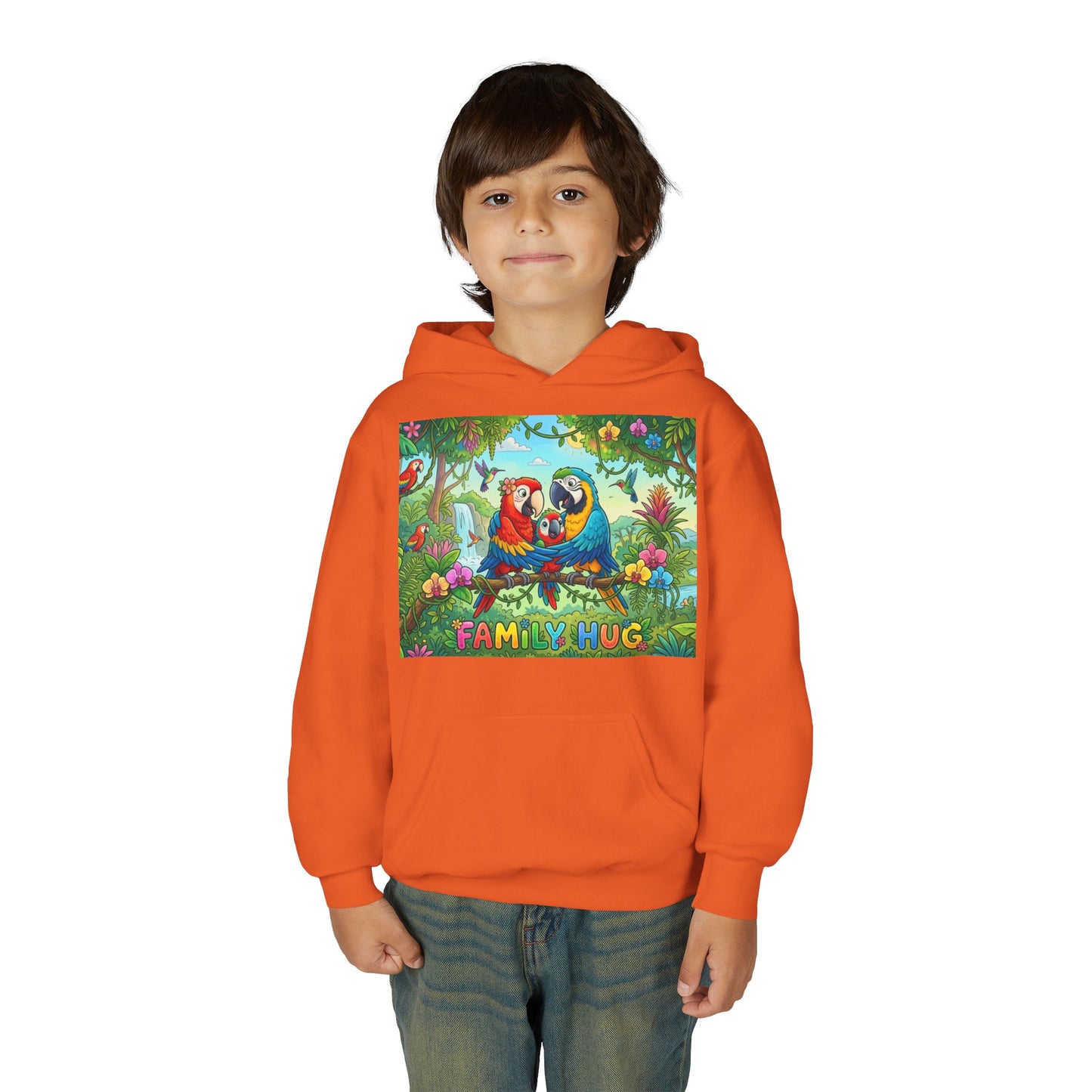 Family Hug Macaw Youth Heavy Blend Hooded Sweatshirt