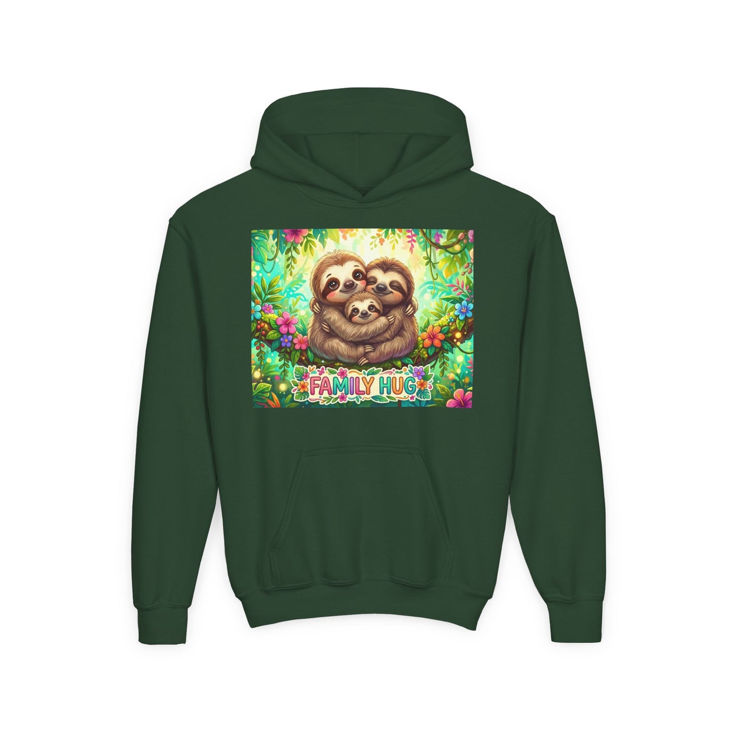 Family Hug Sloth Youth Heavy Blend Hooded Sweatshirt