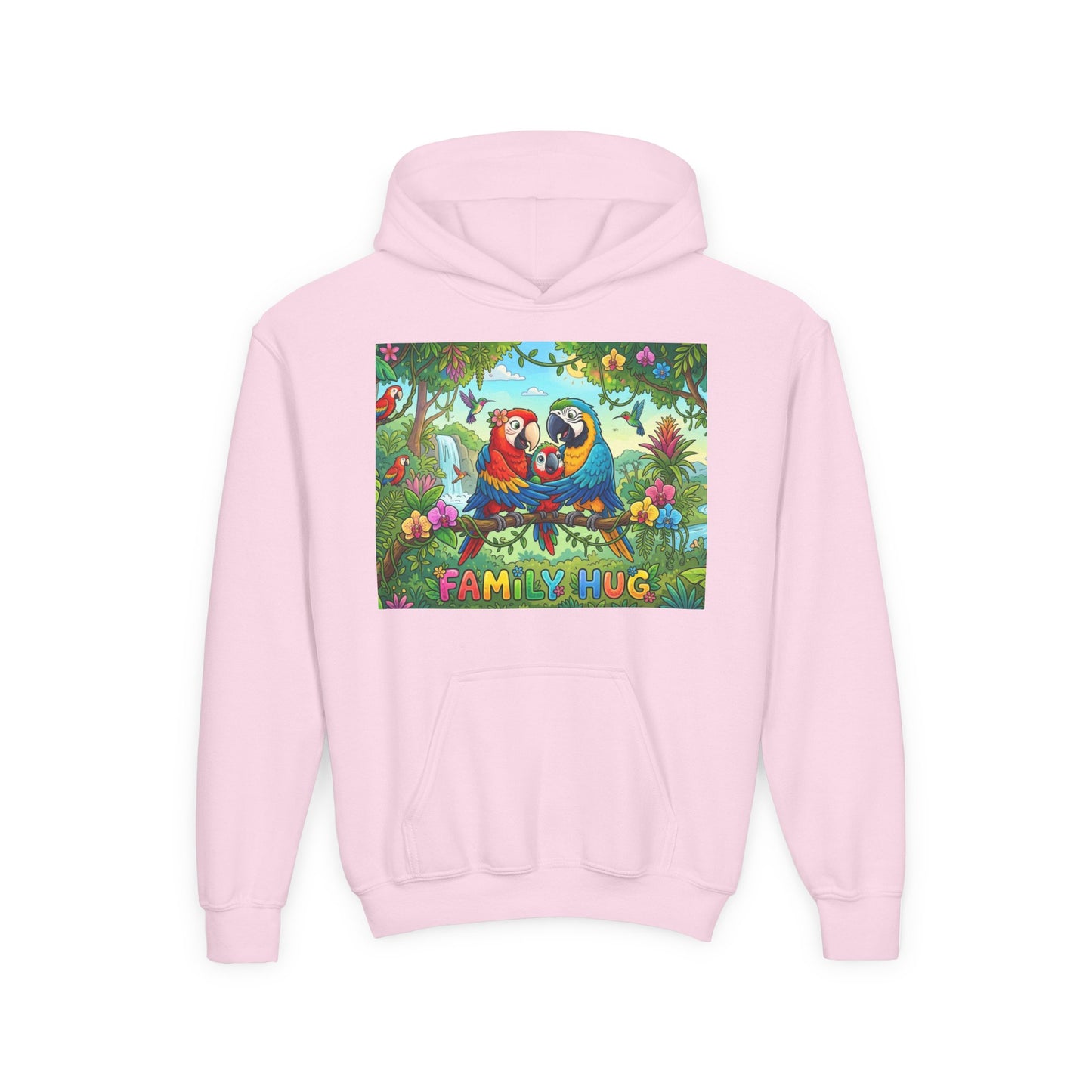 Family Hug Macaw Youth Heavy Blend Hooded Sweatshirt
