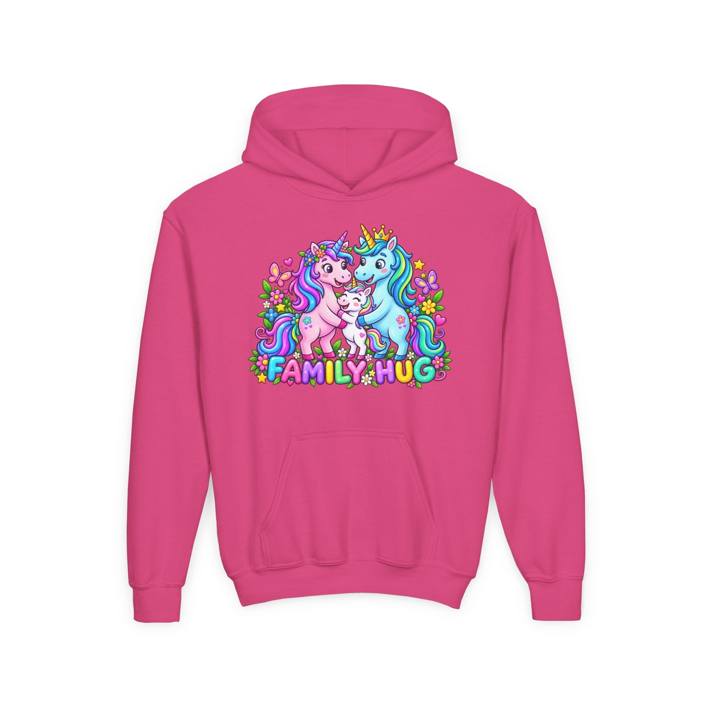 Family Hug Unicorn Youth Heavy Blend Hooded Sweatshirt